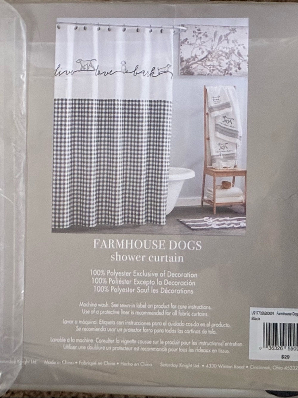 Farmhouse Dogs Shower Curtain - Black & White - Picture 2 of 5